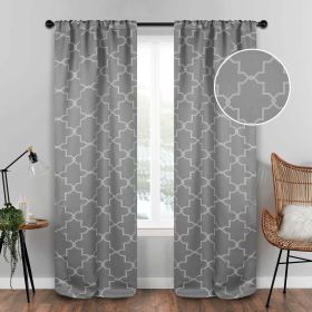 Imperial Trellis Washable Room Darkening Blackout Curtains, Set of 2 (Color: Silver, size: 26" X 84")