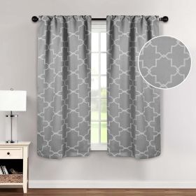 Imperial Trellis Washable Room Darkening Blackout Curtains, Set of 2 (Color: Silver, size: 26" X 63")