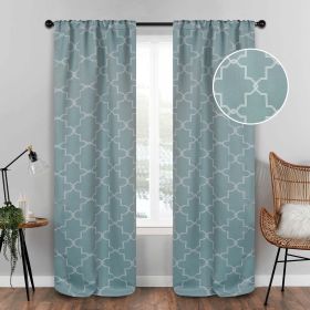 Imperial Trellis Washable Room Darkening Blackout Curtains, Set of 2 (Color: Teal, size: 26" X 84")