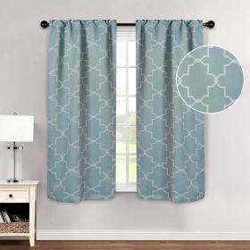 Imperial Trellis Washable Room Darkening Blackout Curtains, Set of 2 (Color: Teal, size: 26" X 63")