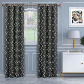Imperial Trellis Washable Room Darkening Blackout Curtains, Set of 2 (Color: Charcoal, size: 52" x 108")