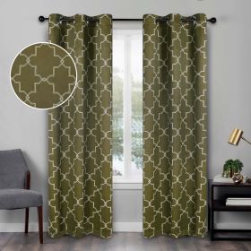 Imperial Trellis Washable Room Darkening Blackout Curtains, Set of 2 (Color: Olive Green, size: 42" X 96")