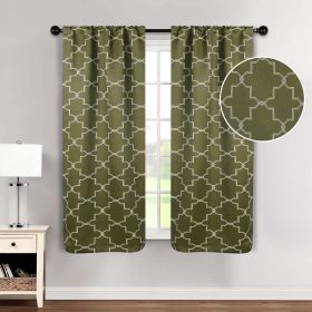 Imperial Trellis Washable Room Darkening Blackout Curtains, Set of 2 (Color: Olive Green, size: 26" X 63")