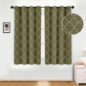 Imperial Trellis Washable Room Darkening Blackout Curtains, Set of 2 (Color: Olive Green, size: 52" x 63")