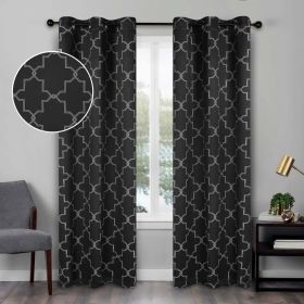 Imperial Trellis Washable Room Darkening Blackout Curtains, Set of 2 (Color: Black, size: 42" X 96")