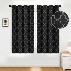 Imperial Trellis Washable Room Darkening Blackout Curtains, Set of 2 (Color: Black, size: 52" x 63")