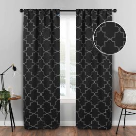 Imperial Trellis Washable Room Darkening Blackout Curtains, Set of 2 (Color: Black, size: 26" X 84")