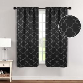 Imperial Trellis Washable Room Darkening Blackout Curtains, Set of 2 (Color: Black, size: 26" X 63")