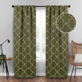 Imperial Trellis Washable Room Darkening Blackout Curtains, Set of 2 (Color: Olive Green, size: 26" X 84")
