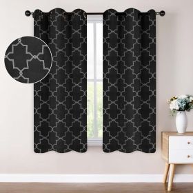 Imperial Trellis Washable Room Darkening Blackout Curtains, Set of 2 (Color: Black, size: 42" X 63")