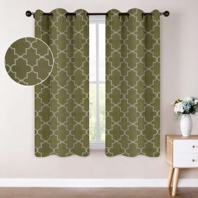 Imperial Trellis Washable Room Darkening Blackout Curtains, Set of 2 (Color: Olive Green, size: 42" X 63")