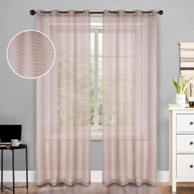 Jackson Striped Sheer Window Curtain Panels, Set of 2 (Color: Taupe, size: 52" x 108")