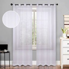 Jackson Striped Sheer Window Curtain Panels, Set of 2 (Color: White, size: 52" x 96")