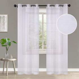 Jackson Striped Sheer Window Curtain Panels, Set of 2 (Color: White, size: 42" X 96")