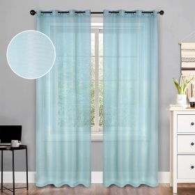 Jackson Striped Sheer Window Curtain Panels, Set of 2 (Color: Baby Blue, size: 52" x 96")