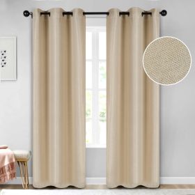 Jaxon Textured Blackout Curtain Set of 2 Panels (Color: Beige, size: 42" X 108")