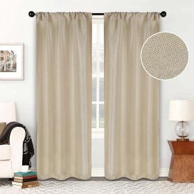 Jaxon Textured Blackout Curtain Set of 2 Panels (Color: Beige, size: 26" X 84")
