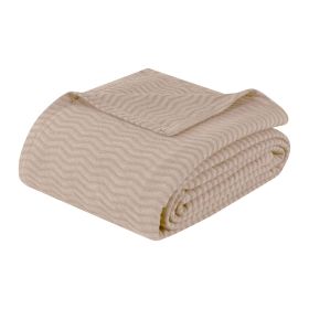Jena Cotton Textured Chevron Lightweight Woven Blanket (Color: khaki, size: King)