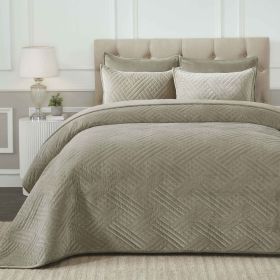 Karina Cotton Velvet Lightweight Geometric Quilt and Pillow Sham Set (Color: Light Brown, size: King)