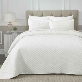 Karina Cotton Velvet Lightweight Geometric Quilt and Pillow Sham Set (Color: White, size: King)