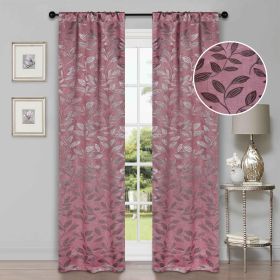 Leaves Machine Washable Room Darkening Blackout Curtains, Set of 2 (Color: Blush, size: 26" X 84")