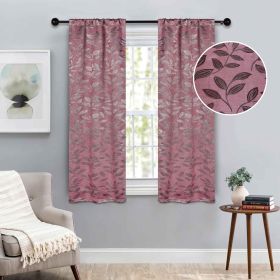 Leaves Machine Washable Room Darkening Blackout Curtains, Set of 2 (Color: Blush, size: 26" X 63")