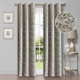 Leaves Machine Washable Room Darkening Blackout Curtains, Set of 2 (Color: Sage, size: 42" X 108")