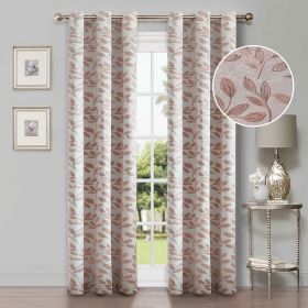 Leaves Machine Washable Room Darkening Blackout Curtains, Set of 2 (Color: Bronze, size: 52" X 84")