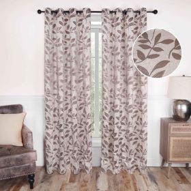 Leaves Machine Washable Room Darkening Blackout Curtains, Set of 2 (Color: Espresso, size: 52" X 84")