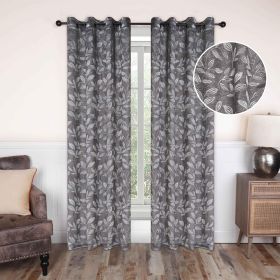 Leaves Machine Washable Room Darkening Blackout Curtains, Set of 2 (Color: Nickel Black, size: 52" x 108")