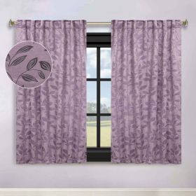 Leaves Room Darkening Back Tabs Blackout Curtain Panels, Set of 2 (Color: Wisteria, size: 52" x 63")