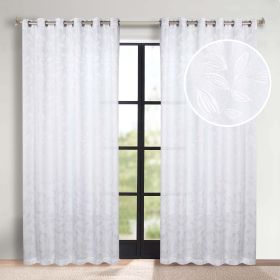 Blackout Curtains Leaves Pattern Room Darkening Grommet 2 Panels (Color: White, size: 70" x 84")