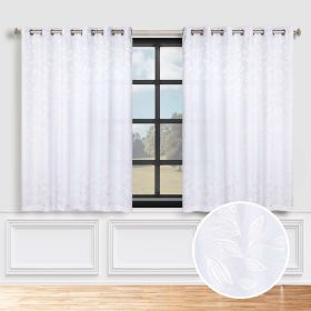 Blackout Curtains Leaves Pattern Room Darkening Grommet 2 Panels (Color: White, size: 70" x 63")