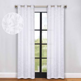 Blackout Curtains Leaves Pattern Room Darkening Grommet 2 Panels (Color: White, size: 42" X 108")