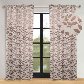 Leaves Room Darkening Washable Blackout Curtain Panels, Set of 2 (Color: White Copper, size: 70" x 96")