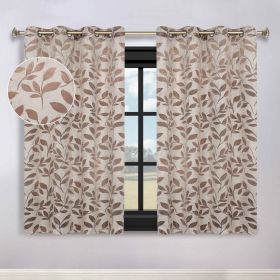 Leaves Room Darkening Washable Blackout Curtain Panels, Set of 2 (Color: White Copper, size: 70" x 63")