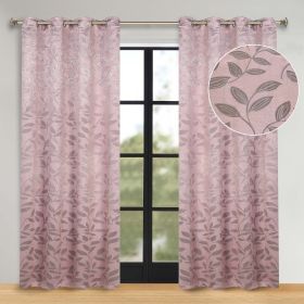 Leaves Room Darkening Washable Blackout Curtain Panels, Set of 2 (Color: Blush, size: 70" x 96")