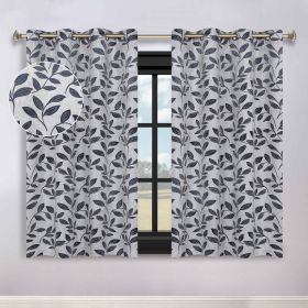 Leaves Room Darkening Washable Blackout Curtain Panels, Set of 2 (Color: White Navy Blue, size: 70" x 63")
