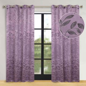 Leaves Room Darkening Washable Blackout Curtain Panels, Set of 2 (Color: Wisteria, size: 70" x 84")