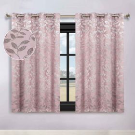 Leaves Room Darkening Washable Blackout Curtain Panels, Set of 2 (Color: Blush, size: 70" x 63")
