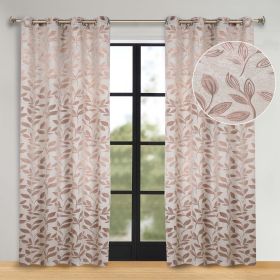 Leaves Room Darkening Washable Blackout Curtain Panels, Set of 2 (Color: Bronze, size: 70" x 84")