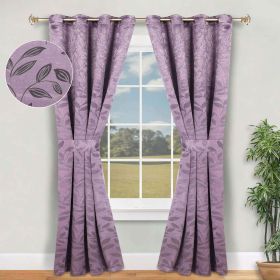 Blackout Window Curtains Leaves Pattern Room Darkening Set of 2 (Color: Wisteria, size: 46" x 84")