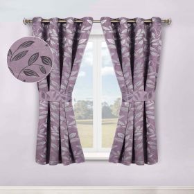 Blackout Window Curtains Leaves Pattern Room Darkening Set of 2 (Color: Wisteria, size: 46" x 63")