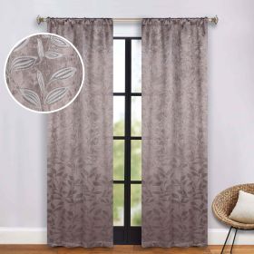 Leaves Washable Room Darkening Blackout Curtain Panels, Set of 2 (Color: Cappuccino/Brown, size: 26" X 84")