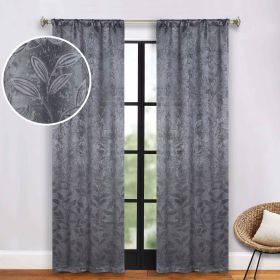 Leaves Washable Room Darkening Blackout Curtain Panels, Set of 2 (Color: Charcoal, size: 26" X 84")