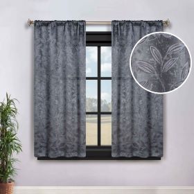 Leaves Washable Room Darkening Blackout Curtain Panels, Set of 2 (Color: Charcoal, size: 26" X 63")