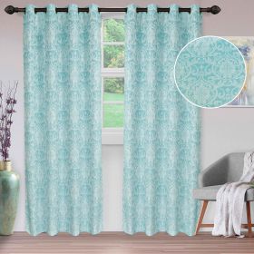 Lotus Jacquard Floral Damask Semi Sheer Curtain Panel Set (Color: Raindrop, size: 52" x 108")