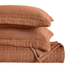 Madrid Cotton Medium Weight Geometric Matelasse Bedspread and Sham Set (Color: Burnt Orange, size: Full)