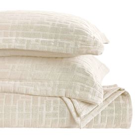 Madrid Cotton Medium Weight Geometric Matelasse Bedspread and Sham Set (Color: Ivory, size: Full)