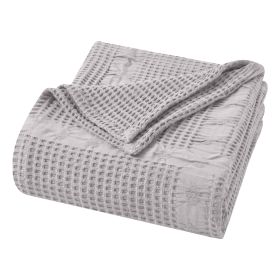 Mai Waffle Weave Honeycomb Soft Textured Cotton Blanket (Color: Platinum, size: King)